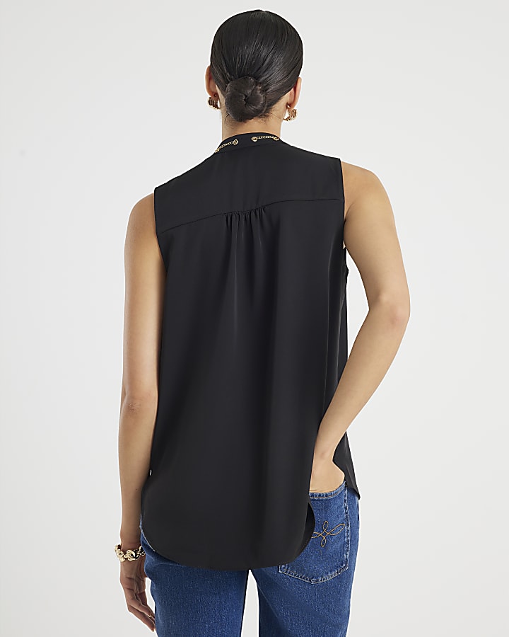 Black Chain Detail Shell Top