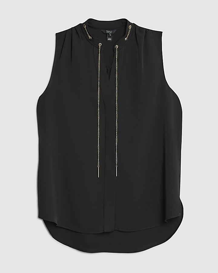 Black Chain Detail Shell Top