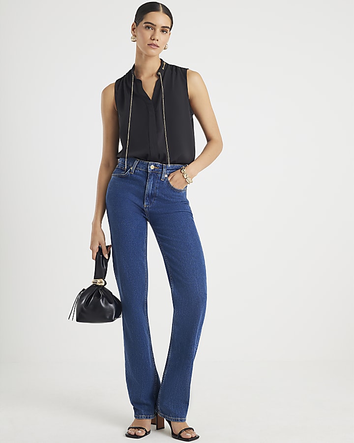 Black Chain Detail Shell Top
