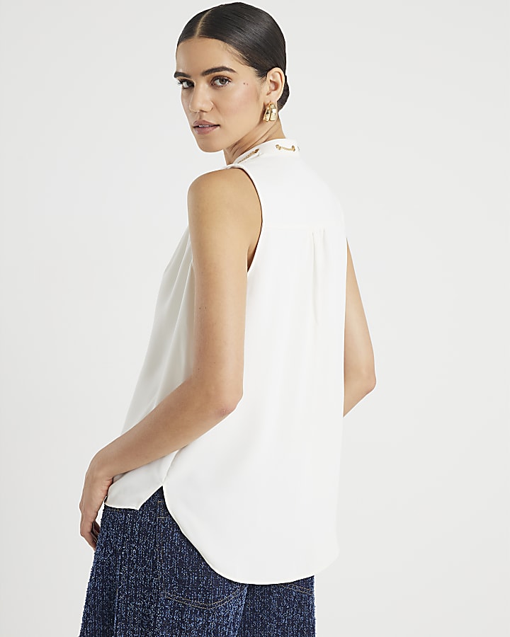 Cream Chain Detail Shell Top