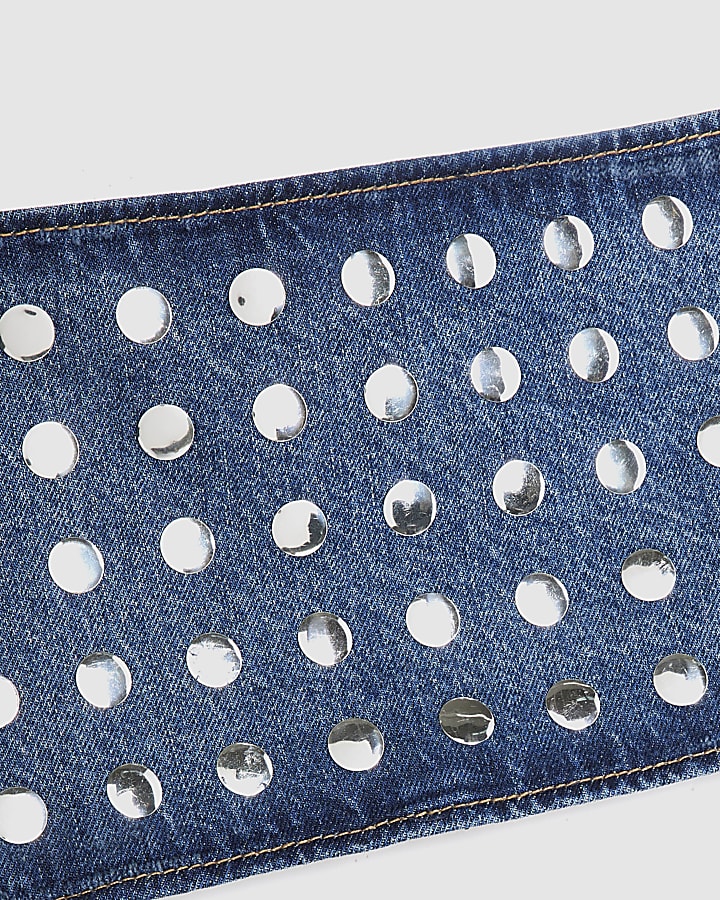 Blue Denim Studded Crop Top