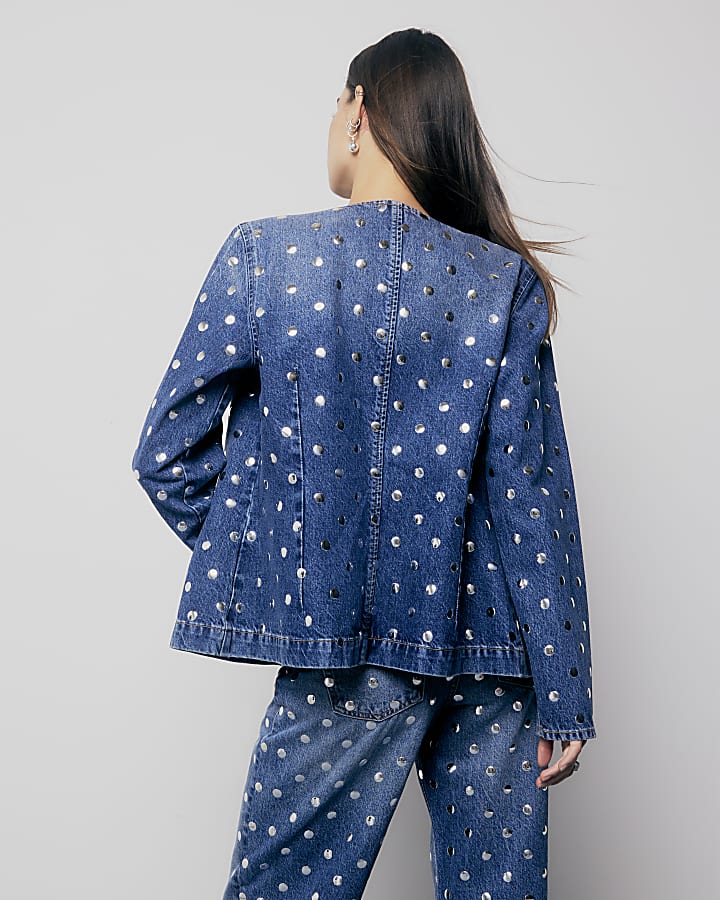 Blue Denim Studded Crop Top