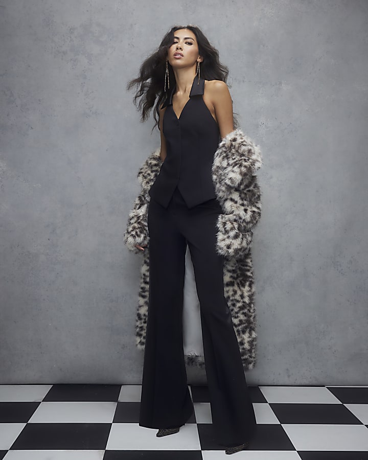 Black Halter Neck Tuxedo Top