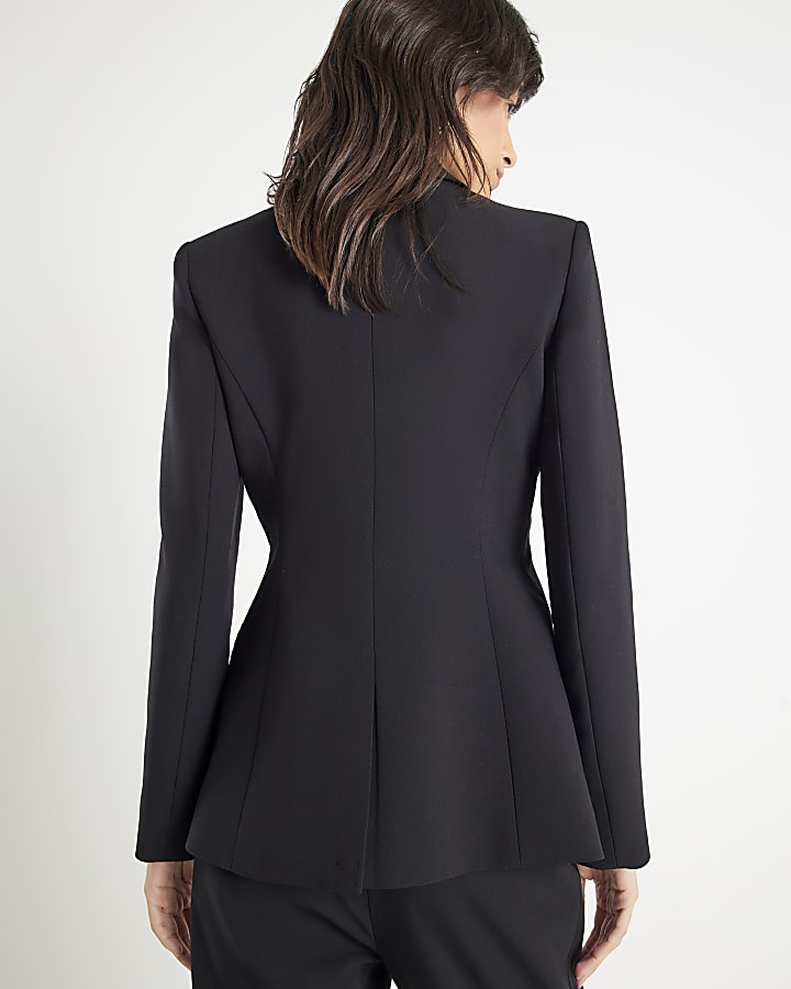 Black Contrast Lapel Tux Blazer