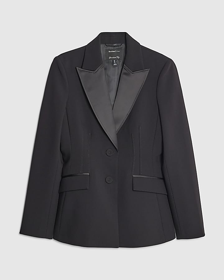 Black Contrast Lapel Tux Blazer