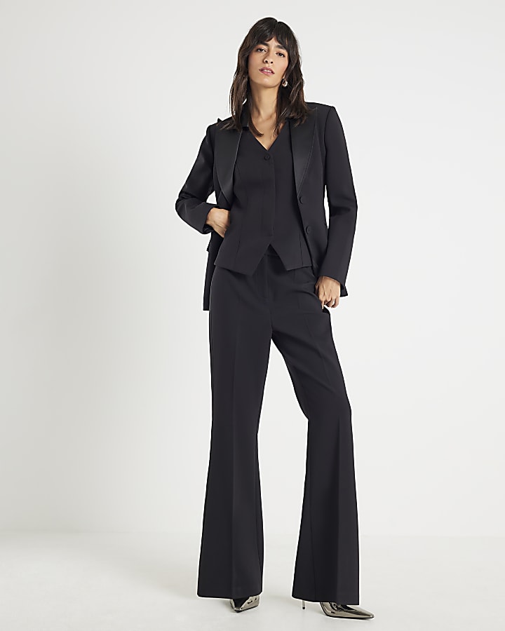 Black Contrast Lapel Tux Blazer