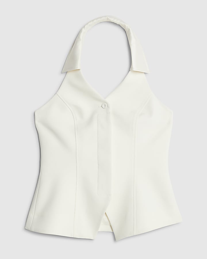 Cream Halter Neck Tuxedo Top