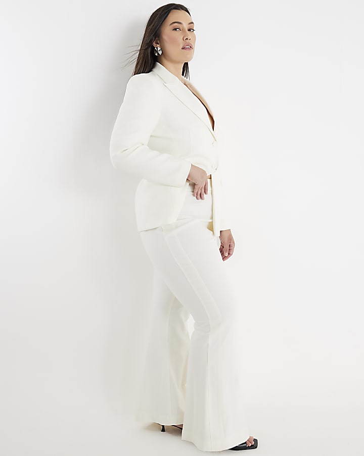 Cream Tuxedo Straight Trousers