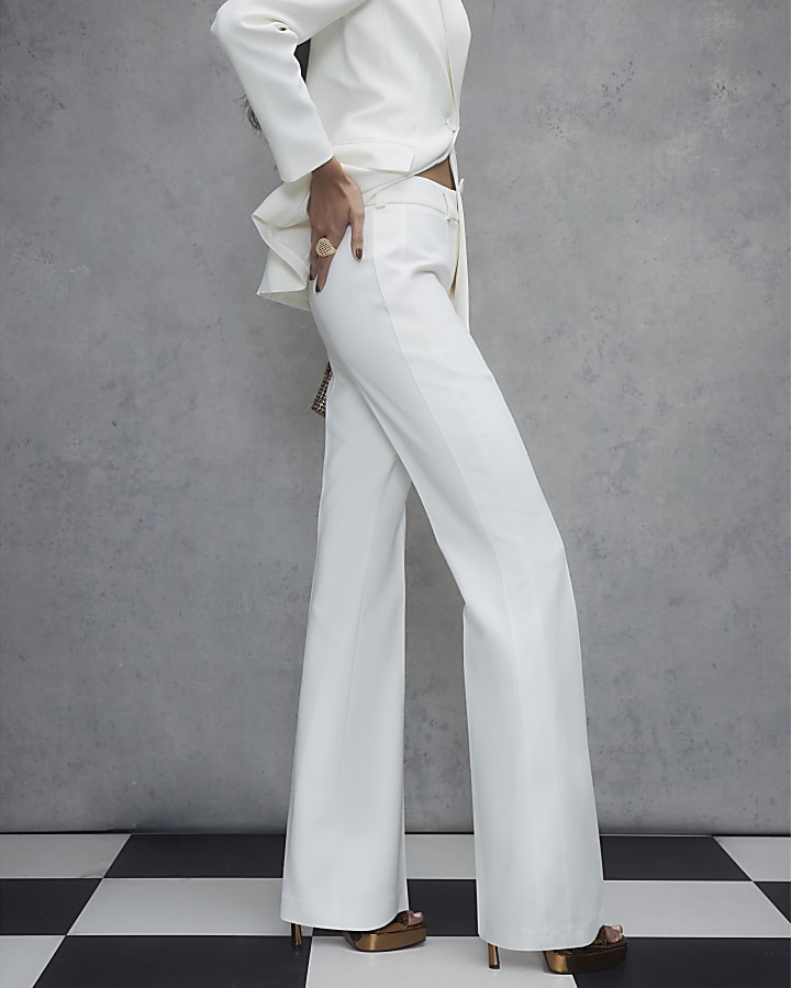 Cream Tuxedo Straight Trousers