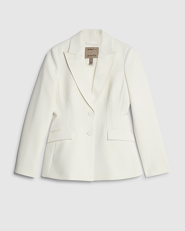Cream Lapel Tuxedo Blazer