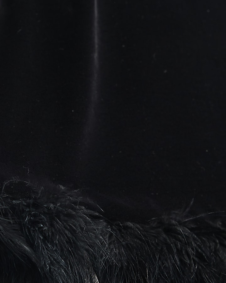 Black Velvet Sleeveless Feather Trim Top