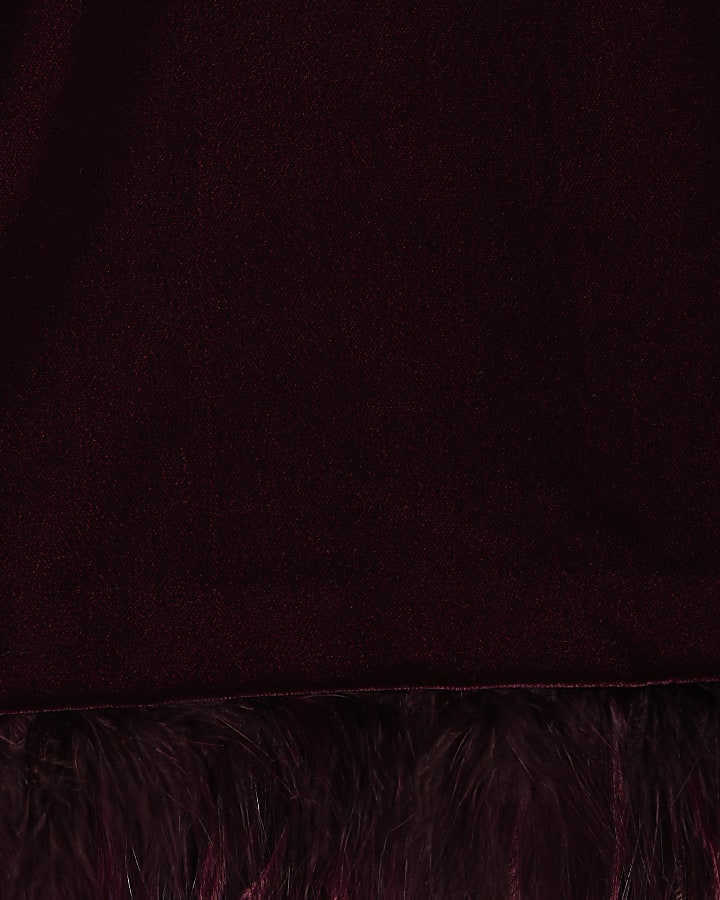 Red Velvet Sleeveless Feather Trim Top