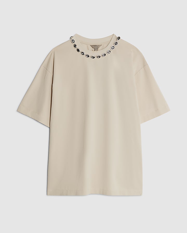 Cream Short Sleeve Twist Back T-shirt