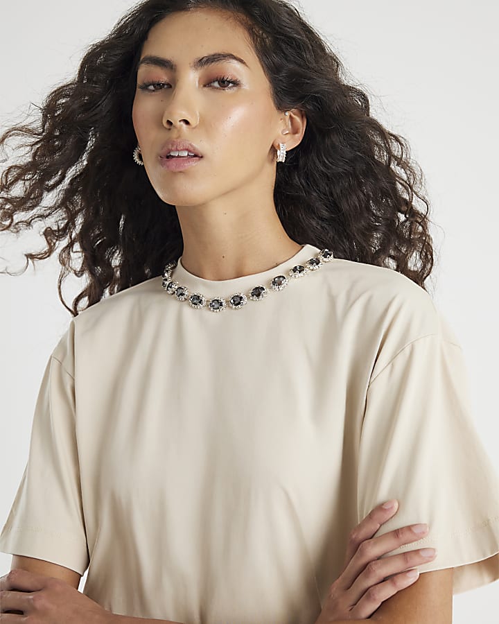 Cream Short Sleeve Twist Back T-shirt