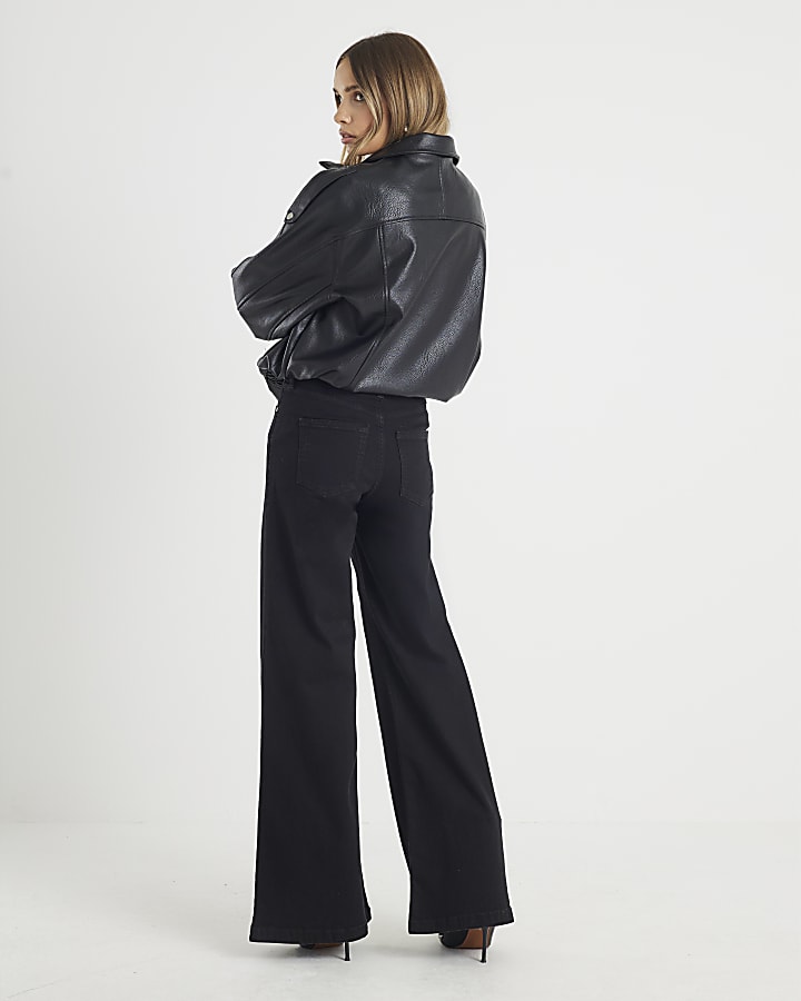 Black High Rise Palazzo Jeans