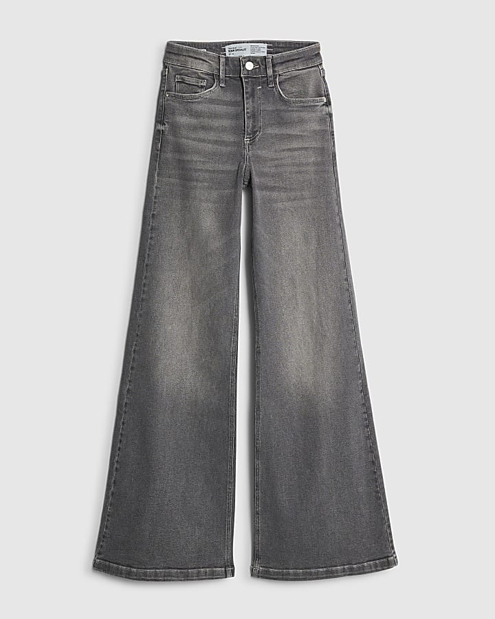 Grey Palazzo Wide Leg Jeans