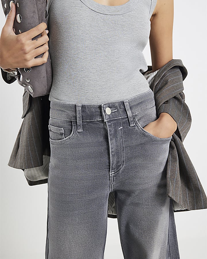 Grey Palazzo Wide Leg Jeans