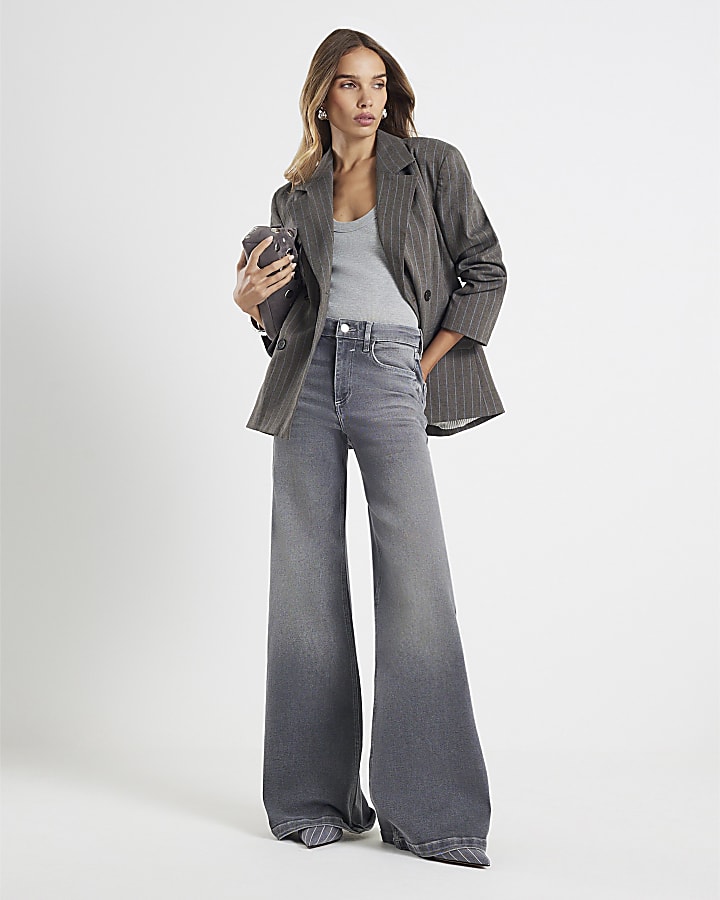 Grey Palazzo Wide Leg Jeans