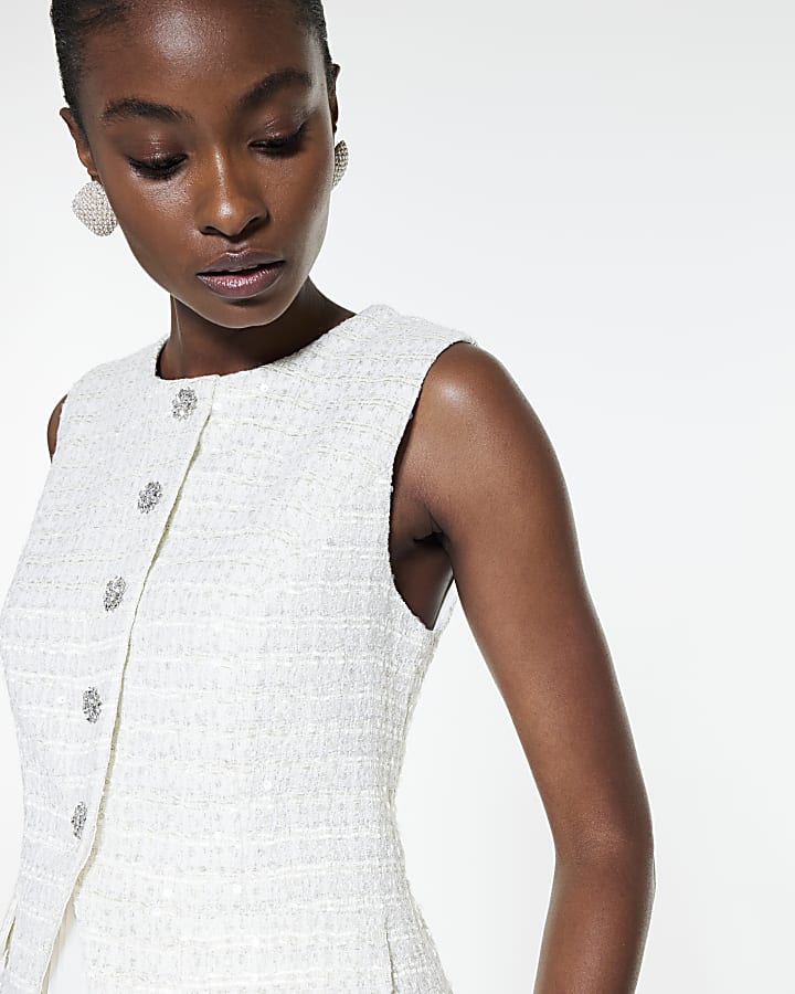 Cream Boucle Hybrid Pleated Mini Dress