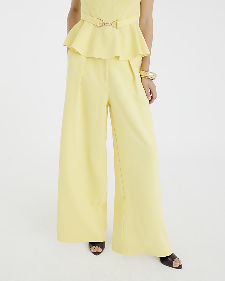 Yellow High Waisted Wide Leg Trousers