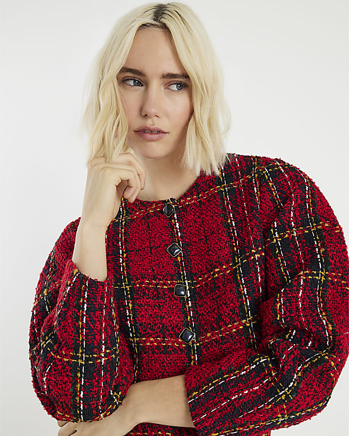 Red Tartan Boucle Jacket