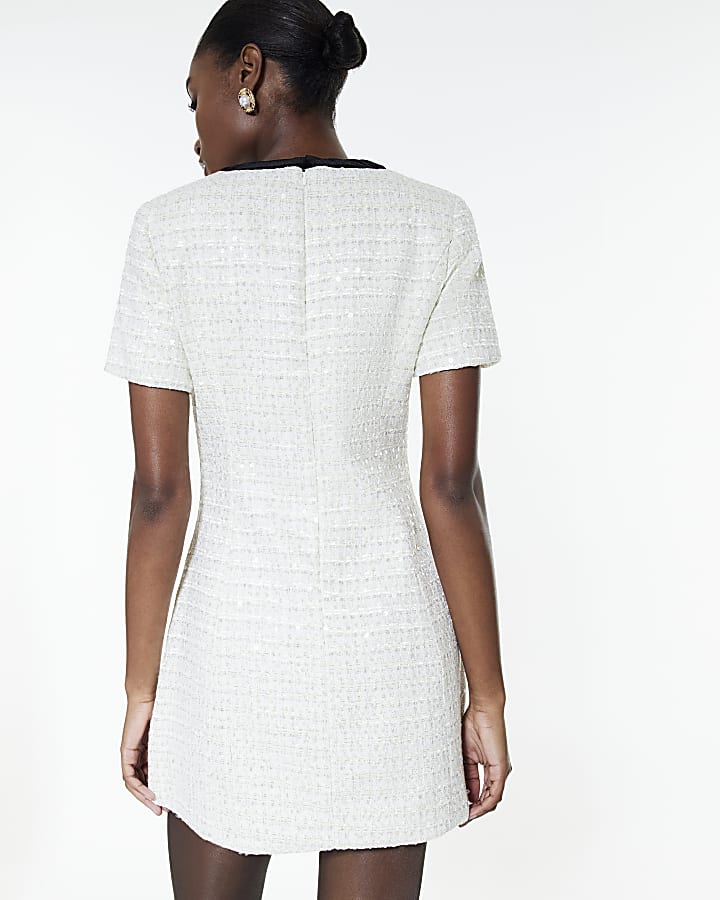Cream Boucle Bow Front Mini Dress