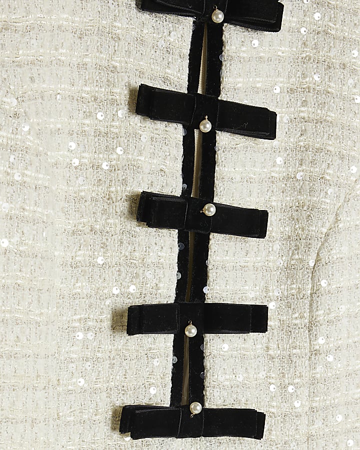 Cream Boucle Bow Front Mini Dress