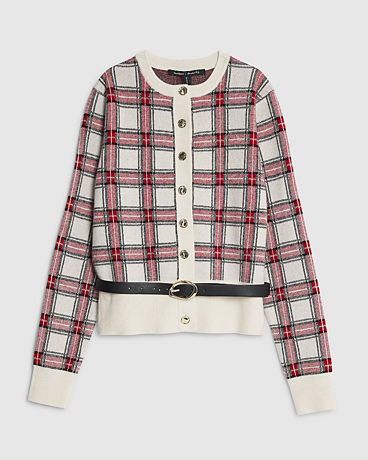Red Tartan Belted Cardigan