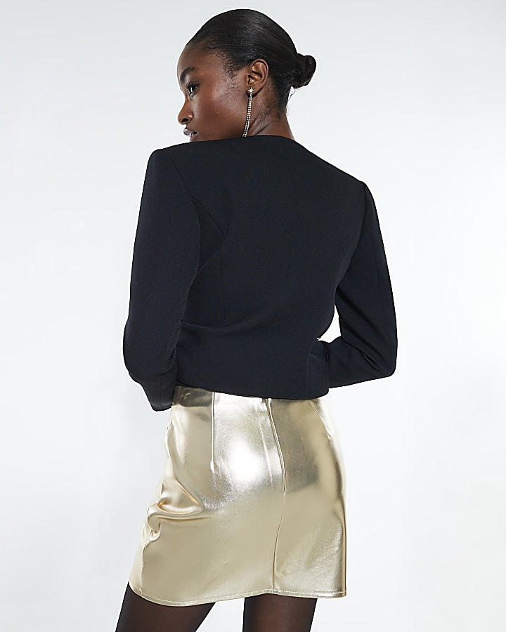 Gold Ruched Side Mini Skirt