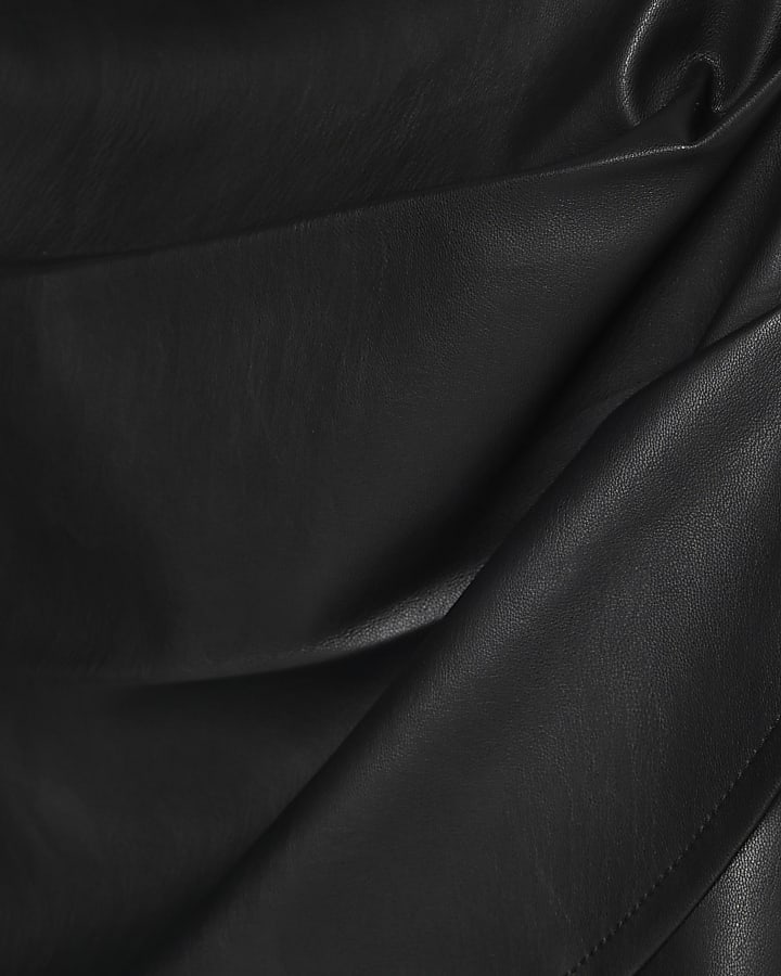 Black Faux Leather Ruched Side Mini Skirt