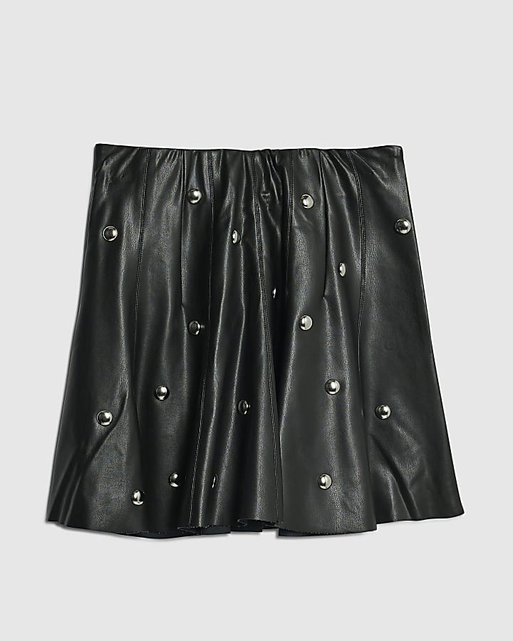 Black Faux Leather Studded Mini Skirt