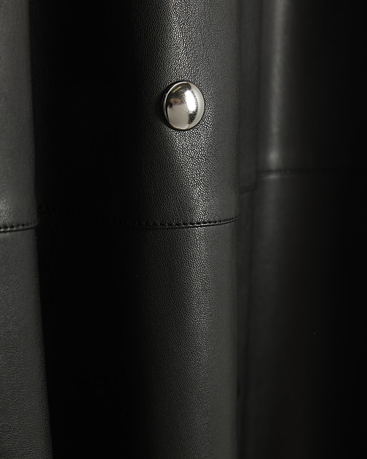 Black Faux Leather Studded A line Midi Skirt