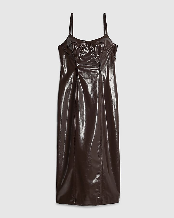 Red Vinyl Corset Midi Dress