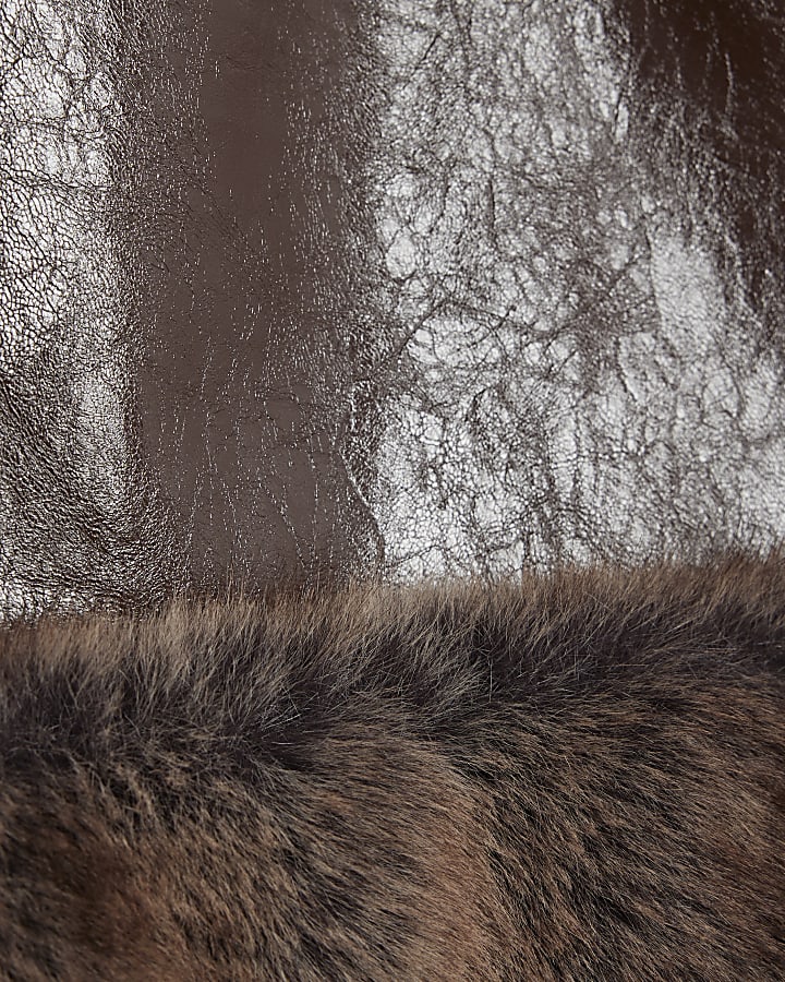 Brown Faux Fur Trim Mini Skirt