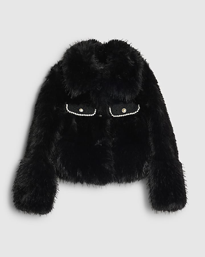Black Faux Fur Boucle Trophy Jacket