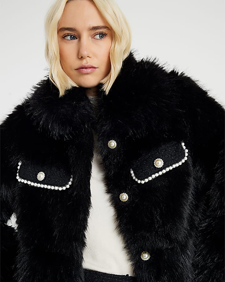 Black Faux Fur Boucle Trophy Jacket