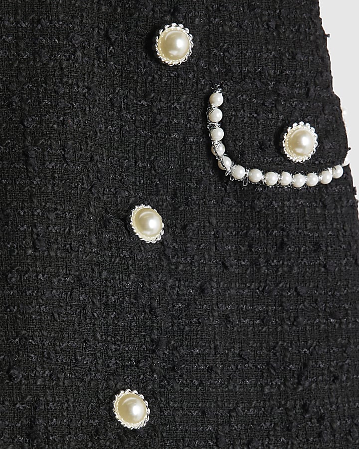 Black Boucle Faux Fur Trim Mini Skirt