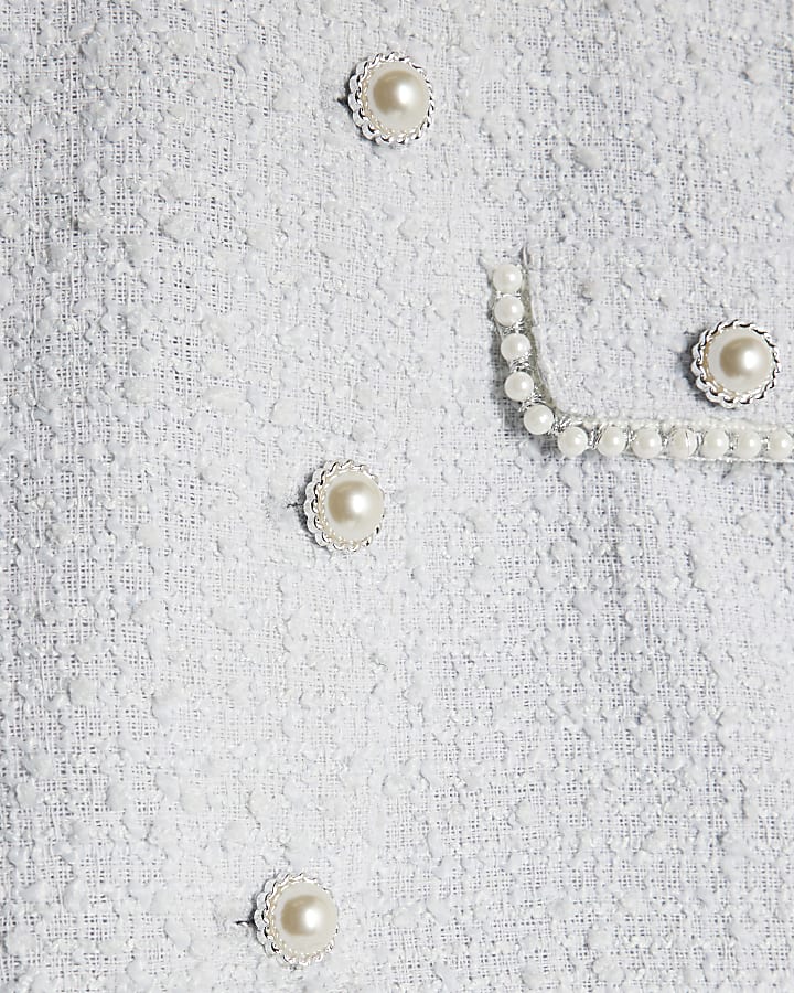 Blue Boucle Faux Fur Trim Mini Skirt