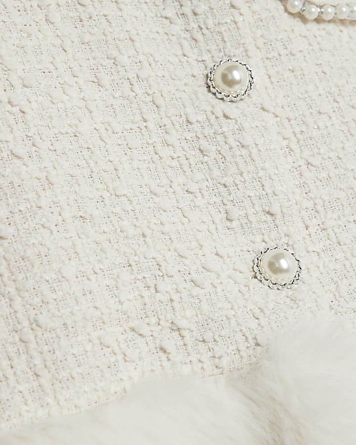 Cream Boucle Faux Fur Trim Skirt