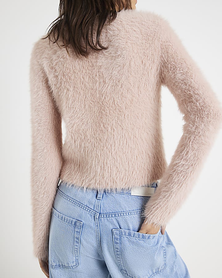 Pink Fluffy Trimmed Cardigan