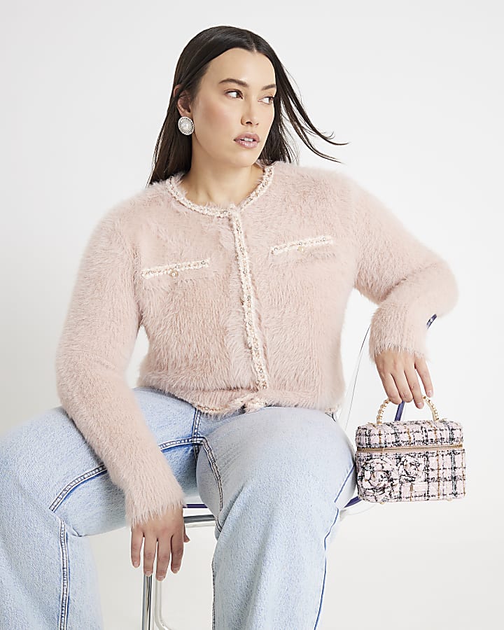 Pink Fluffy Trimmed Cardigan