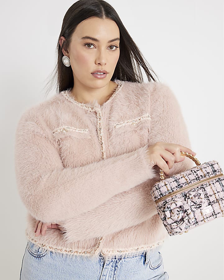 Pink Fluffy Trimmed Cardigan