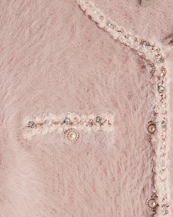 Pink Fluffy Trimmed Cardigan