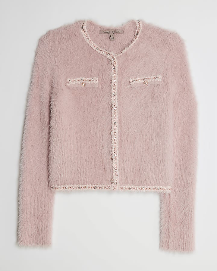 Pink Fluffy Trimmed Cardigan