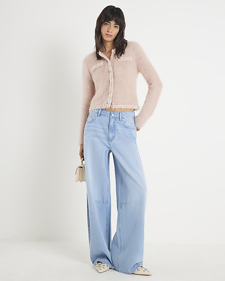 Pink Fluffy Trimmed Cardigan