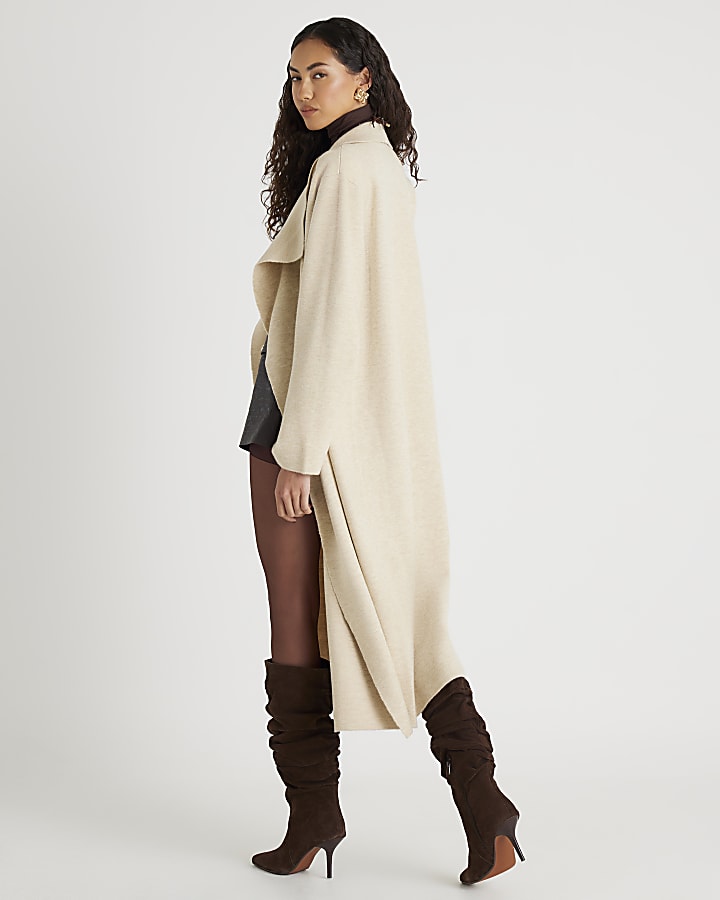 Beige Knitted Waterfall Cardigan
