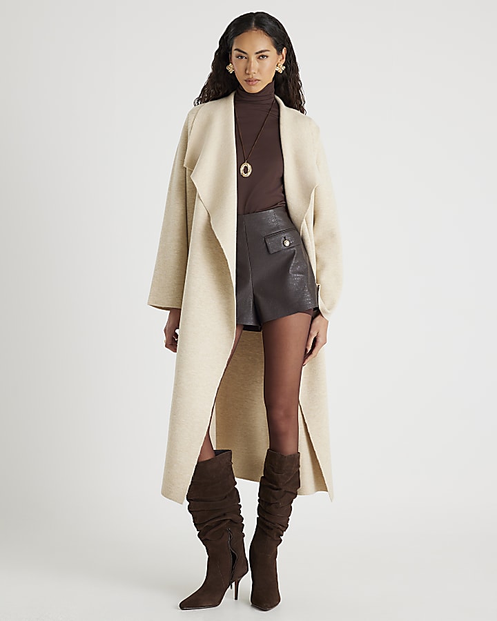 Beige Knitted Waterfall Cardigan