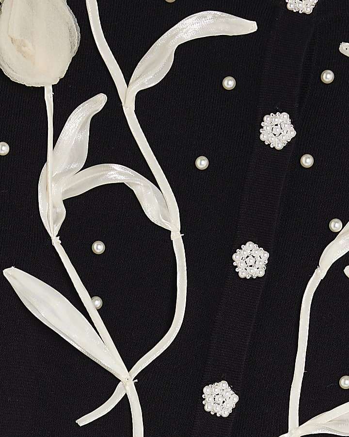 Black Knitted Flower Cardigan