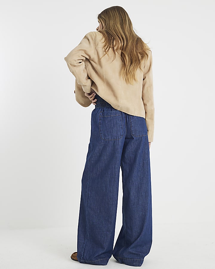 Blue Pull On Wide Leg Jeans