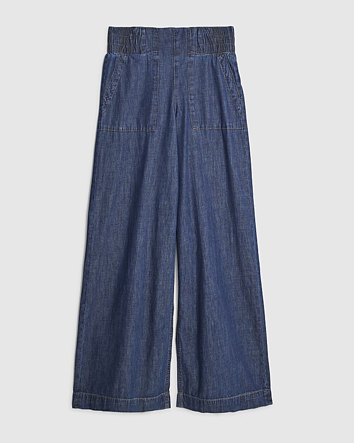 Blue Pull On Wide Leg Jeans